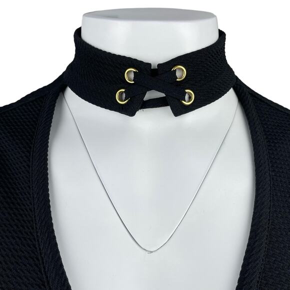 GUESS Peplum Textured Tie Neck V Neck Top Sz Small - Picture 2 of 4